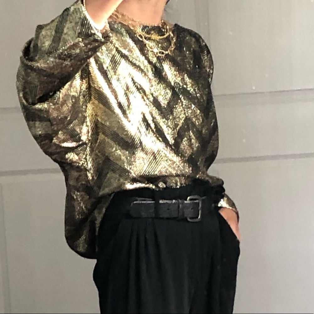 Halston III Vintage Metallic Long Sleeve Blouse - Picture 2 of 8